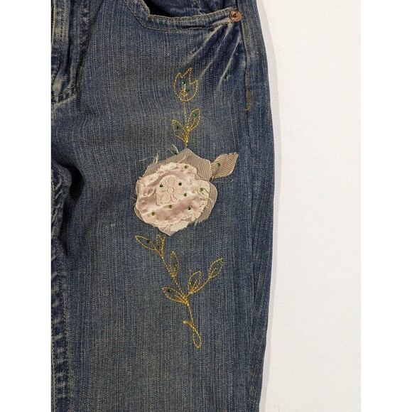 Z. Cavaricci Retro Size 8 Vintage Flare Blue Jeans with Floral Embellishments - Picture 4 of 11